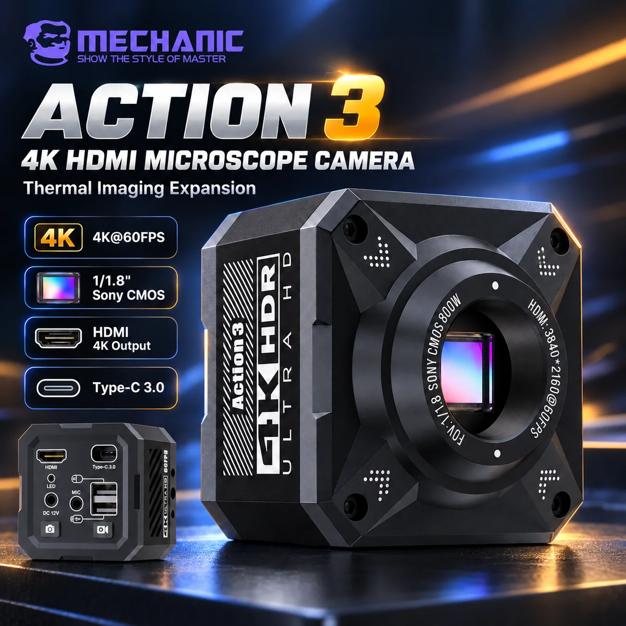 MECHANIC Action 3 4K 60FPS Industrial Microscope Camera 1/1.8