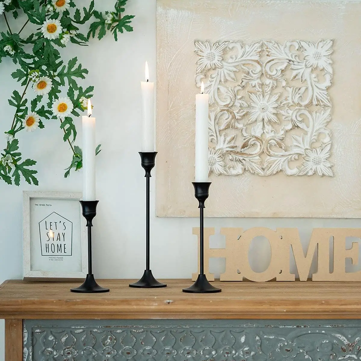Candlestick Holder Matte Black Candle Holder Set of 3 Decorative Candle Holder for Taper Candle for Fireplace Mantel Dinning Table Home Decorations Black 1 Set