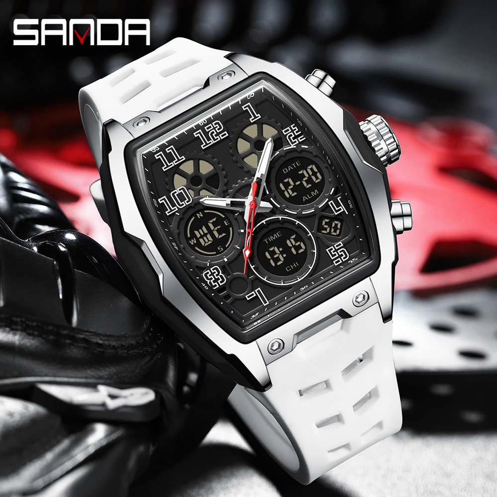 Relojes SANDA para hombre 6266 nuevo estilo barril de vino cronógrafo deportivo de moda relojes de pulsera de cuarzo luminosos reloj impermeable para hombre