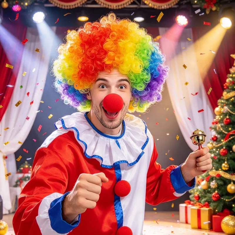1-10Sets Christmas Party Costume Prop Set  Wig Clown Nose Headpiece Decoration Ball for Masquerade Dance Stage Cosplay Favors