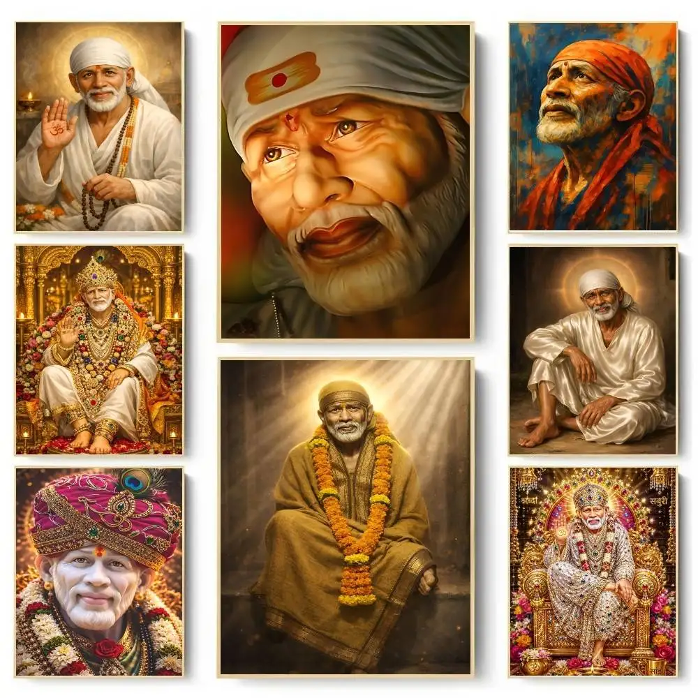 Póster adhesivo de Shirdi Sai Baba, arte de pared impermeable para sala de estar, dormitorio, decoración del hogar, 1 ud.
