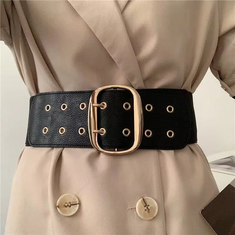 

Fashion Leather Ladies Wide Belt Elastic Vintage Wild Pin Buckle Jeans Dress Belts Women Black Corset Waistband Waist Belt