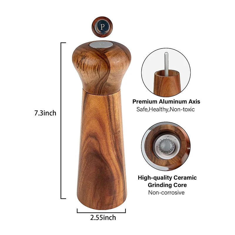 Acacia Salt and Pepper Grinder Premium Pepper Mill Manual Freshly Ground Seasoning Wood Salt and Pepper Grinder