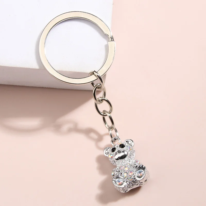 Cute Animal Keychain Bear Crystal Key Ring Animal Enamel Key Chains Friendship Gift For Women Men Handbag Accessorie DIY Jewelry