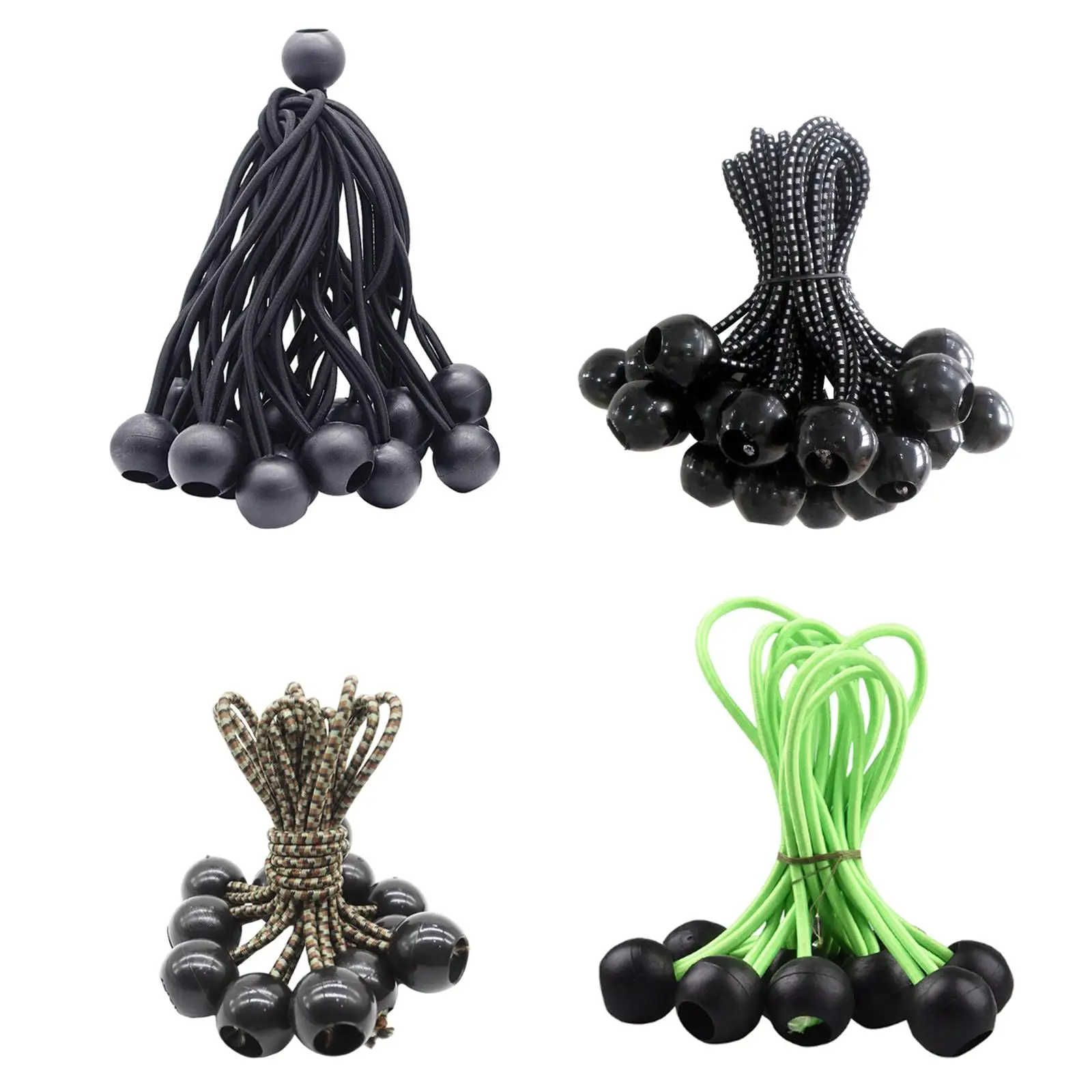 10Pcs Flexible Tarpaulin Bungee Ball Cords Tent Tarp Ties Tie-Downs Strap Fix