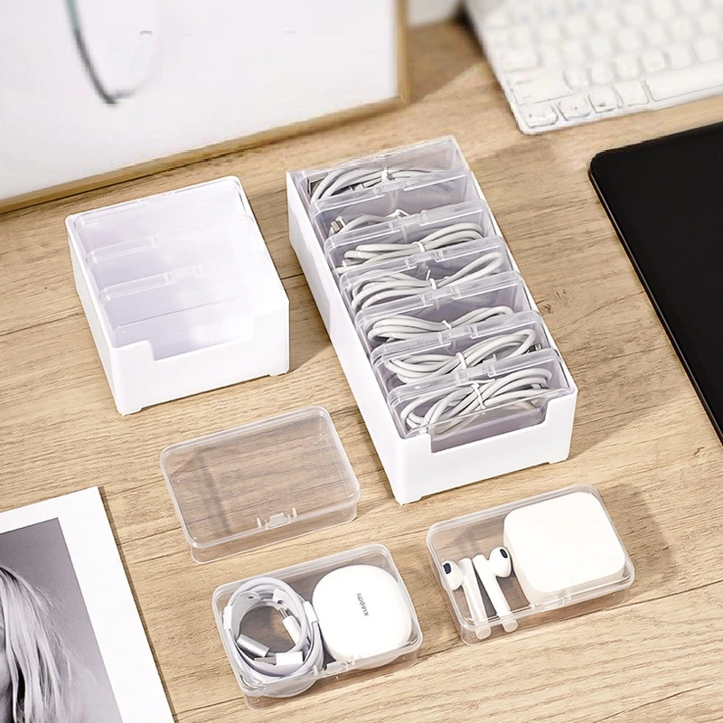 صندوق تخزين كابل البيانات، أداة تخزين كابل الشحن التي يمكنها تكديس أدراج ذات سعة كبيرة، وتقسيم وتنظيم كابل سطح المكتب #2