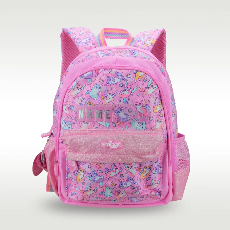 Australia smiggle original children's schoolbag girls Pink Fox shoulder name backpack Kawaii 3-7 year  bags 14 inch