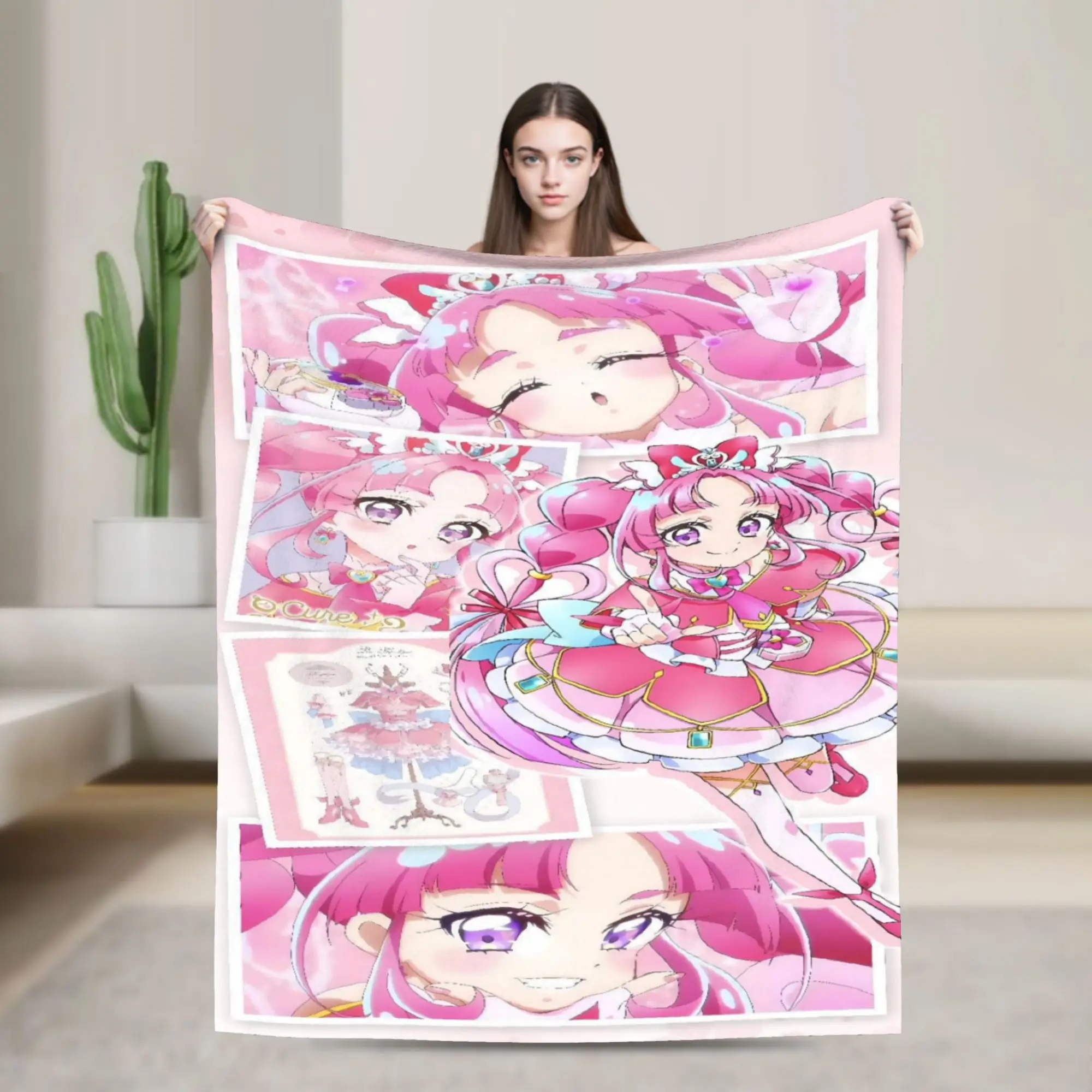 Super Soft Blankets Airplane Travel Pretty Cure Throw Blanket  Flannel Bedspread For Home Decor Graphic Sofa Bed Cover
