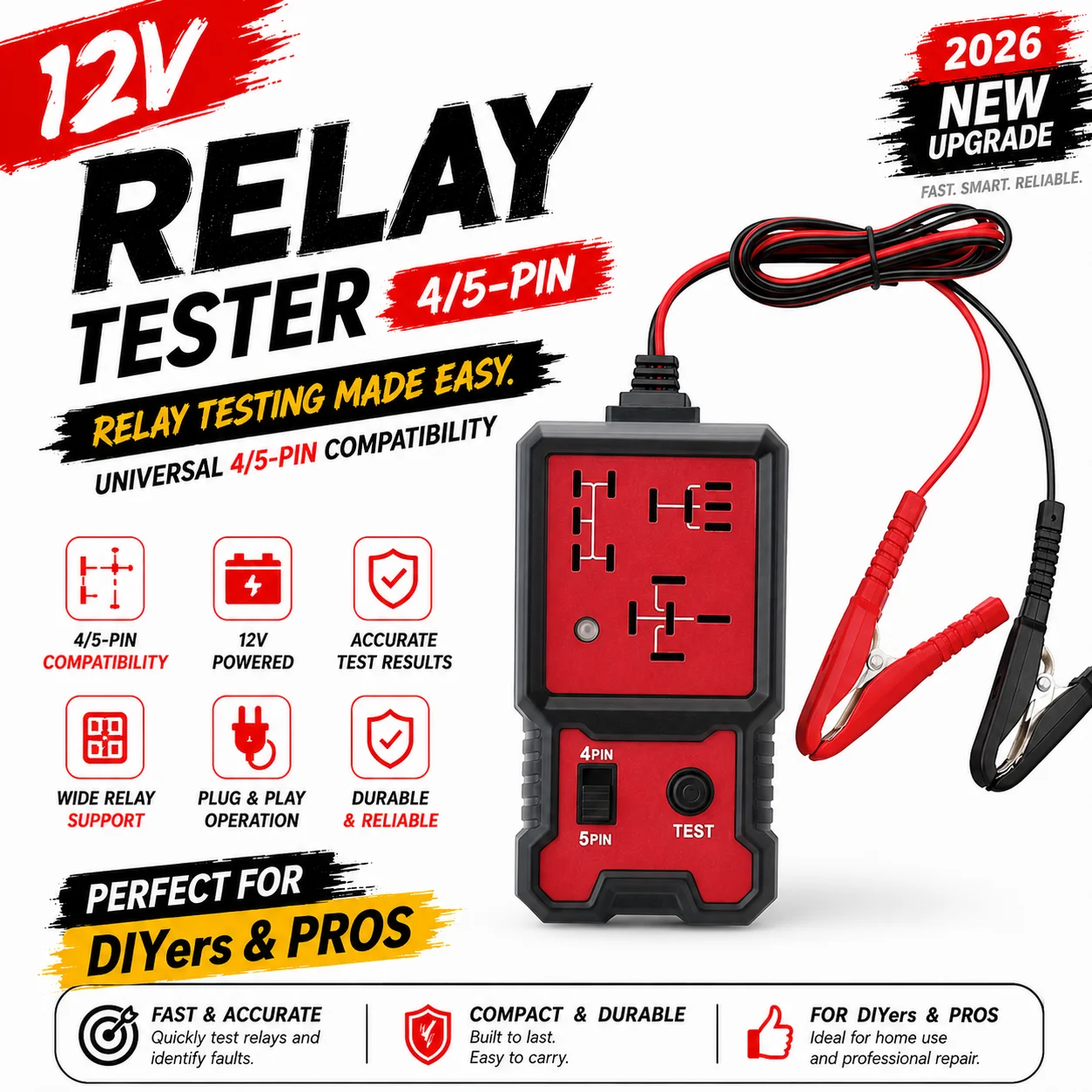 Led Indicator Light Car Battery Tester, Automotive Electronic Relay Tester, Universal Type, 12V, Without Battery
