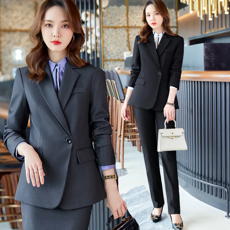 

Dark Blue Business Suit Women's Autumn New High Sense Tailored Suit Formal Clothes Hotel Manager Work Clothes Autumn and Winter