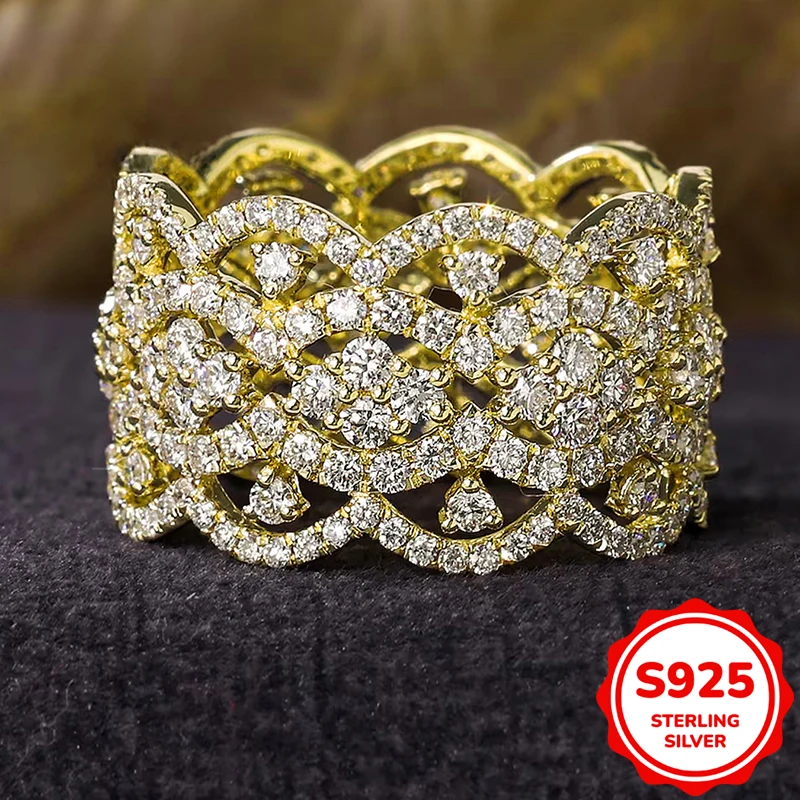 

Роскошное кольцо из 18-каратного золота и серебра S92 с двойным слоем и ажурным узором, женское, геометрическое, подарочное, ювелирное украшение для помолвки.