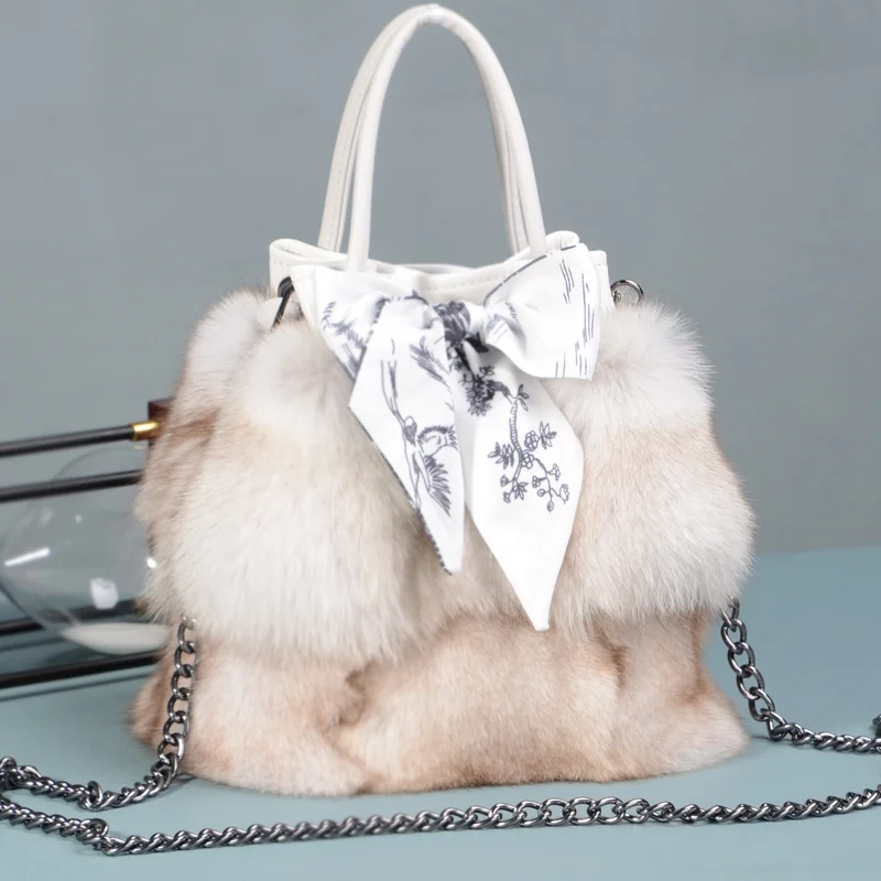 Fox Fur Bag Winter Women Shoulder Bag Female Fashion Chain Shoulder Bags Real Fur Purse Natural Fur Hand Bags Evening Party Bag