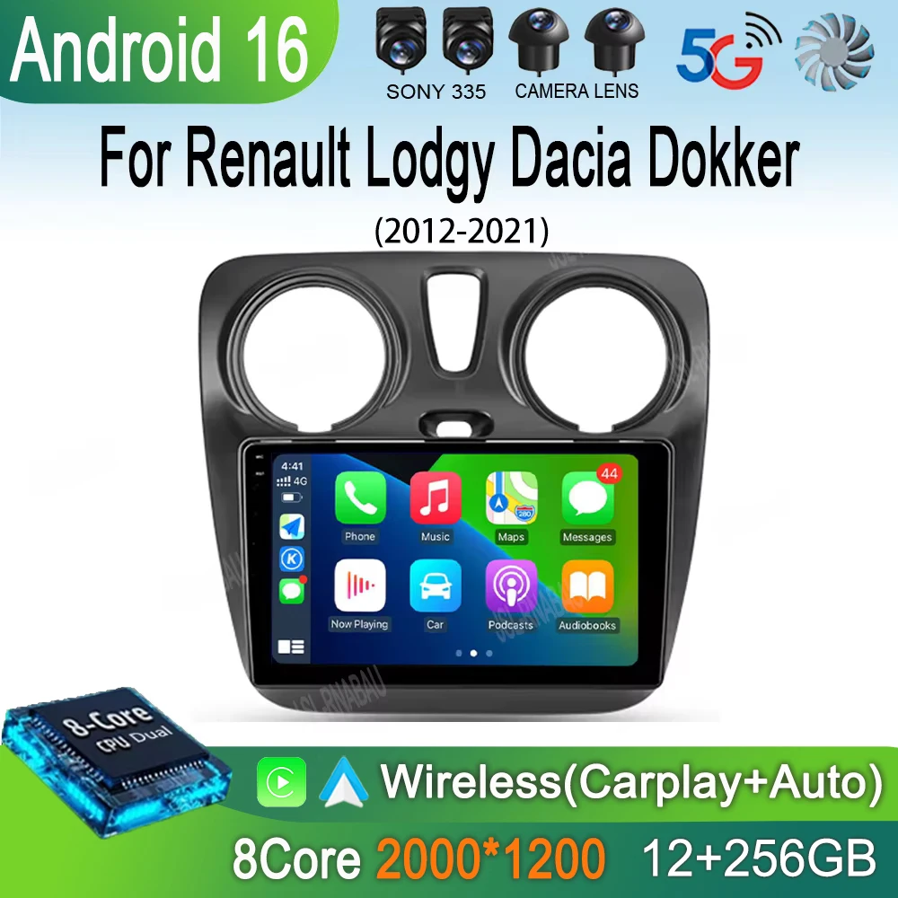 Android 16 Car Radio Multimedia For Renault Lodgy Dacia Dokker 2012 2013 2014 - 2021 2 Din Autoradio Auto Carplay 4G WIFI Stereo