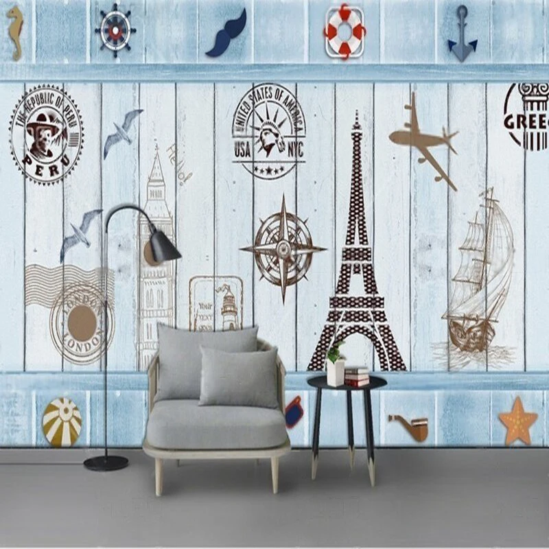 

Personalized custom-made Nordic minimalist wooden board striped architecture TV sofa luxurious home decoration bedroom backgroun