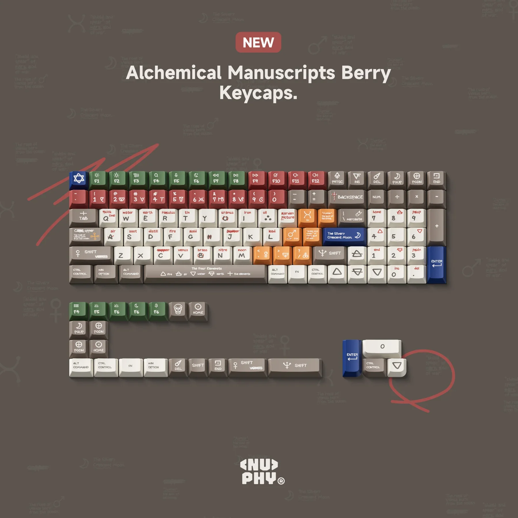 NuPhy x KeyTok Alchemical Manuscripts Keycaps Berry profile Dye-Sub PBT Keycaps Compatibility for Air/ Kick75 Low-profile / Node