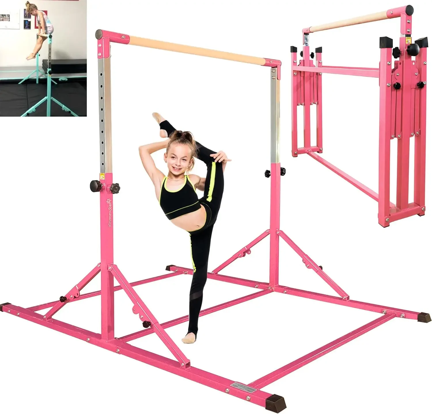 Foldable Gymnastics Bar, 6FT Gymnastic Horizontal Bars, Folding Training Bar for Kids and Teenagers 3-18, Weight Li