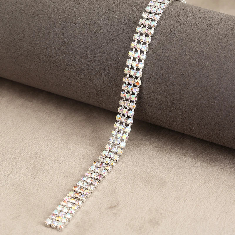 PEESOM SS8 3rows 7mm width Clear Rhinestone Cup Chain Gold/Sliver CrystalAB Glass Crystal Cup Chain for DIY Garment  Accessories