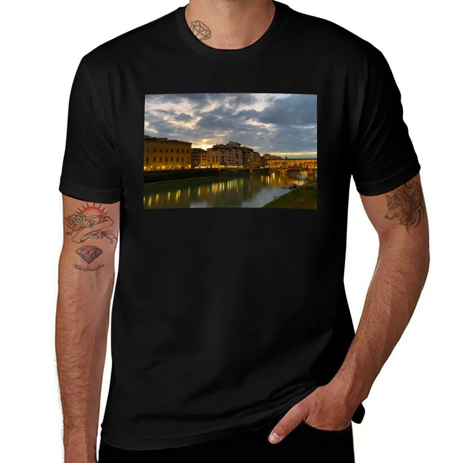 Ponte Vecchio Florence T-Shirt oversize t-shirts man vintage t shirts Short sleeve tee mens plain t shirts