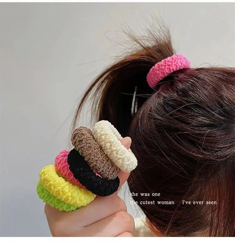 Simple milk coffee color black high ponytail thick elastic seamless hair rope