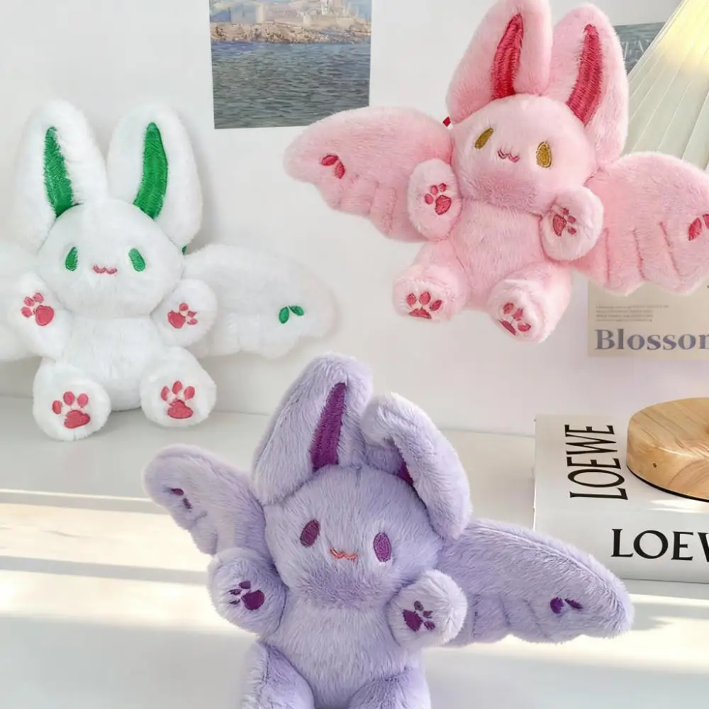 Jouet en peluche lapin chauve-souris volant, breloque de sac à dos violet rose blanc pour garçons et filles, bureau pour enfants, Adorable Animal en peluche Unique, cadeau