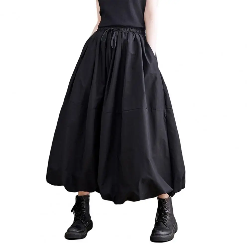 Large Hem Skirt Elegant Lace-up Maxi Skirt with Pockets for Women High Waist A-line Skirt with Large Hem Solid Color Casual Long