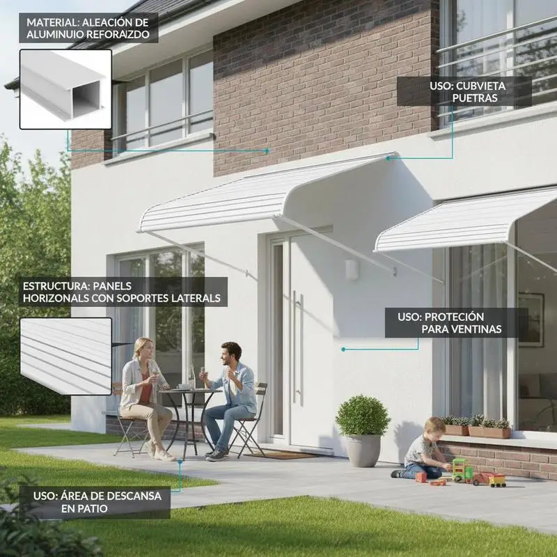 Window awning 152.4x106.6x51 cm, door canopy, lightweight & sturdy aluminum awnings for outdoor use, protection from rain, snow & sunlight for doors, entrances, windows, patios, verandas view 6