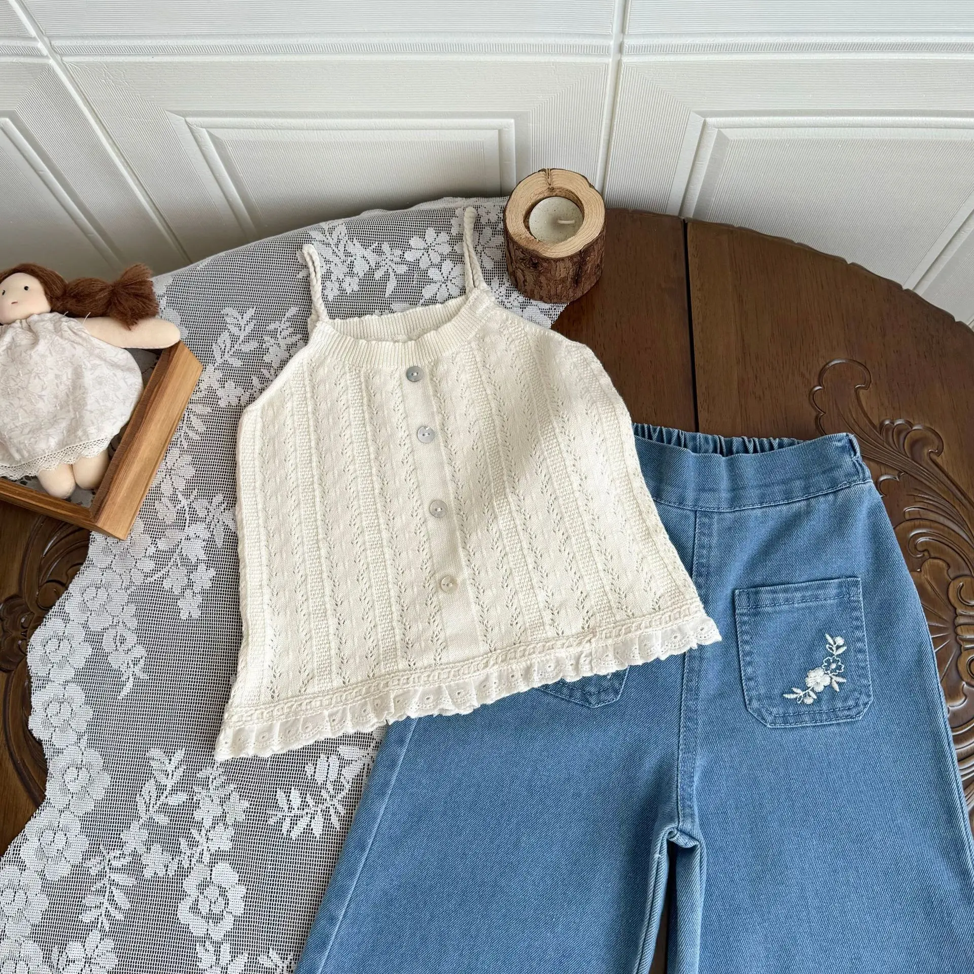 Vacation Style Girls Knitting Suspender Top Retro Bohemian Suspender Fried Dough Twists Suspender Lace Patchwork Vest
