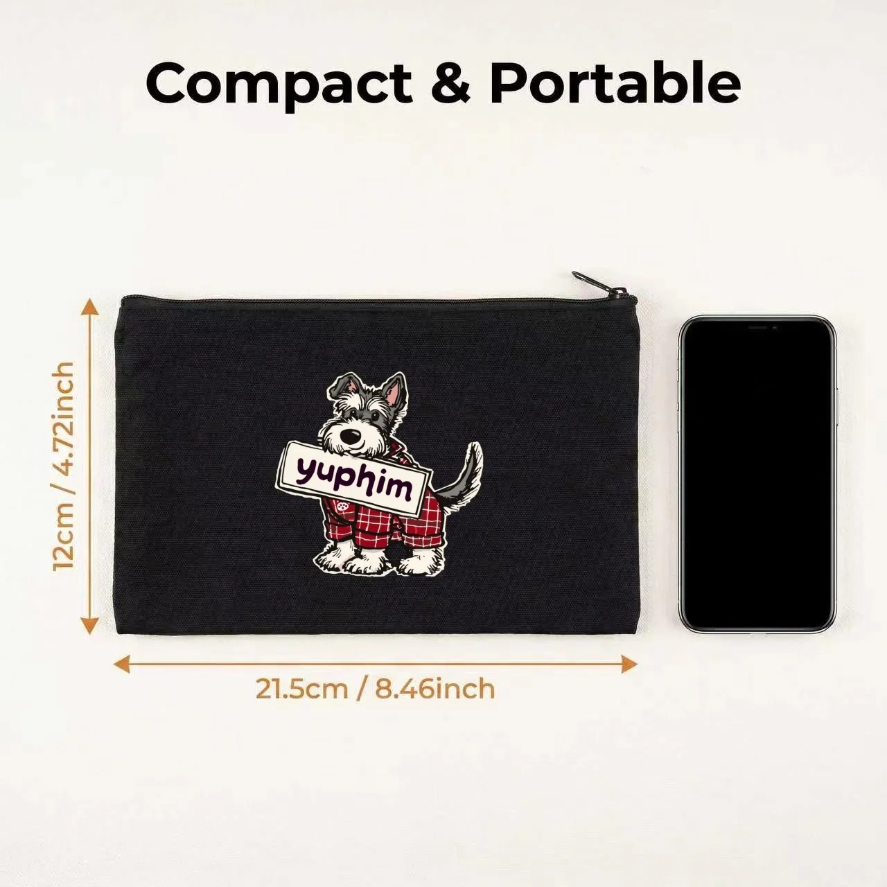 1PC Vintage Cartoon Schnauzer Holding Sign Print Makeup Bag Double Sided Canvas Daily Storage Organizer
