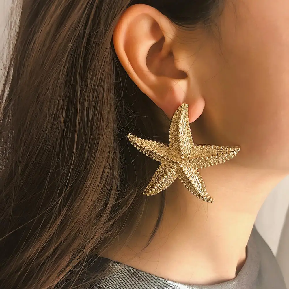 Starfish Rhinestone Ear Dangle Earring for Women Long Service Life Alloy Dangle Hoop Earring Gifts