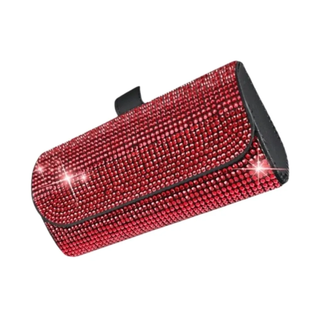 

Practical Bling Sun Visor Glasses Case Luxury PU Leather Car Eyeglasses Holder Rhinestone Crystal Sunglasses Storage Box Vehicle