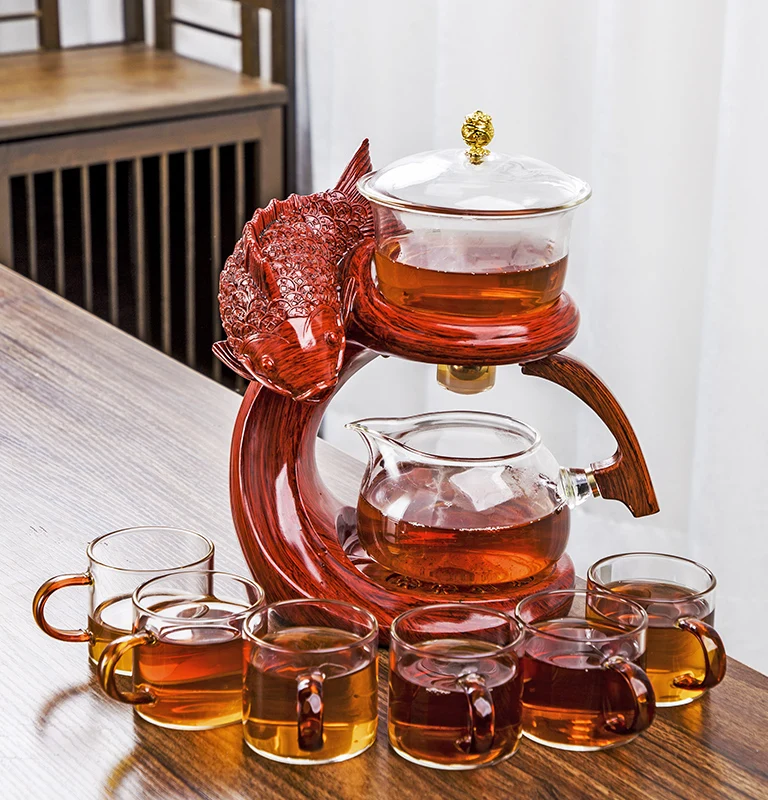 Service à thé créatif en forme d'éléphant, service à thé automatique Pu'er Oolong, théière et tasse en verre résistant à la chaleur avec Base  15