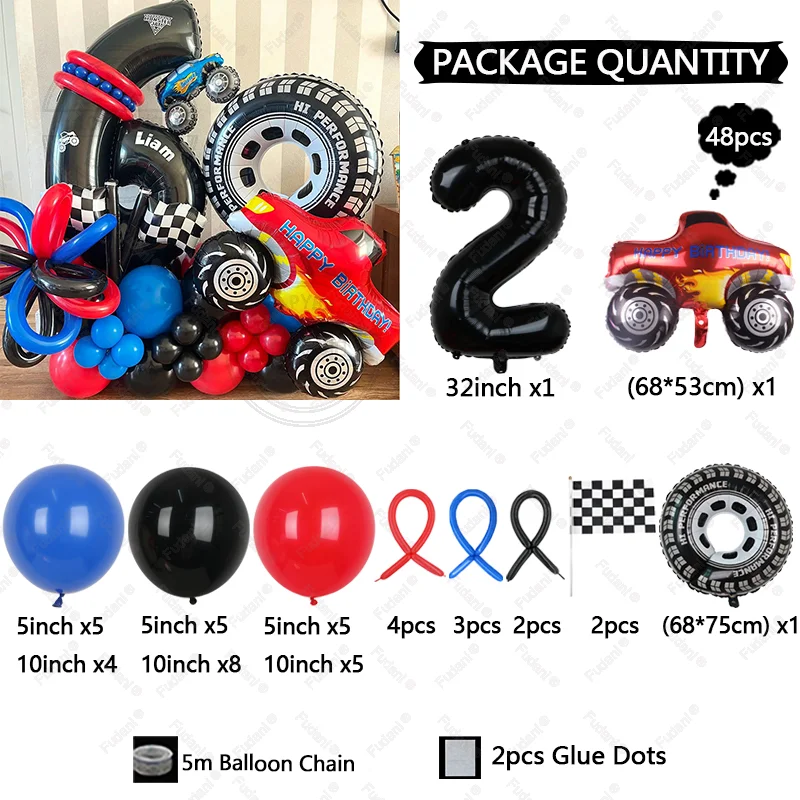 53PCS Racing Car Theme Balloon Column BOY Birthday Party Decoration Supplies 40inch Foil Number Baby Shower Helium Globos