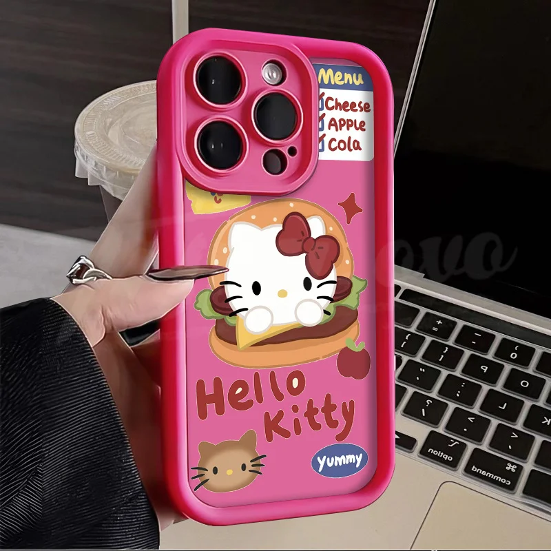 Sanrio Hello Kitty Bear Soft TPU Case for iPhone 14 15 Pro Max 13 12 11 X XS XR 7 8 Plus SE 2020 Matte Silicone Shockproof Cover