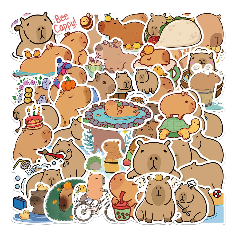 50-Piece Set Of Cartoon Cute Capybara Graffiti Waterproof Stickers Personalized Trendy Decoration Refrigerator Skateboard Decals