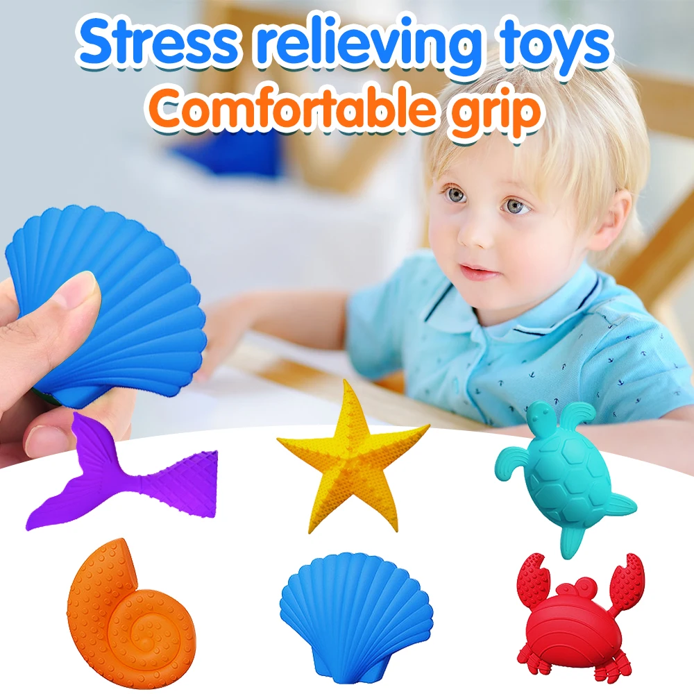 2025 New Fidget Toys Adults Sensory Silicone Stone 6 Pack Textured for Autism Kids Calming Down Fidget Stress Relief Toys