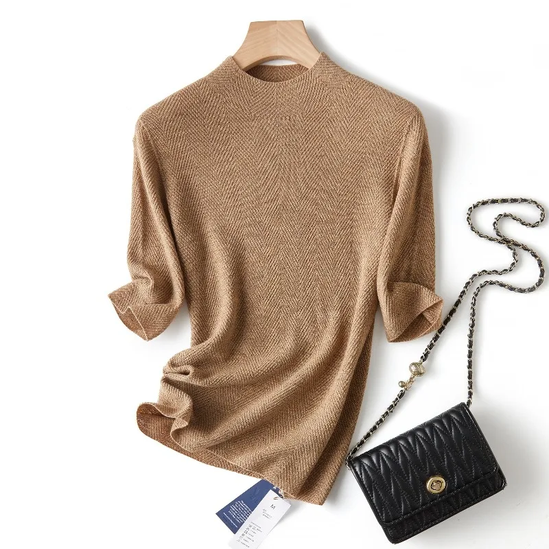 

Новинка 2025 года, женский тонкий пуловер, эластичные дышащие топы из 100% шерсти, вязаные дышащие топы