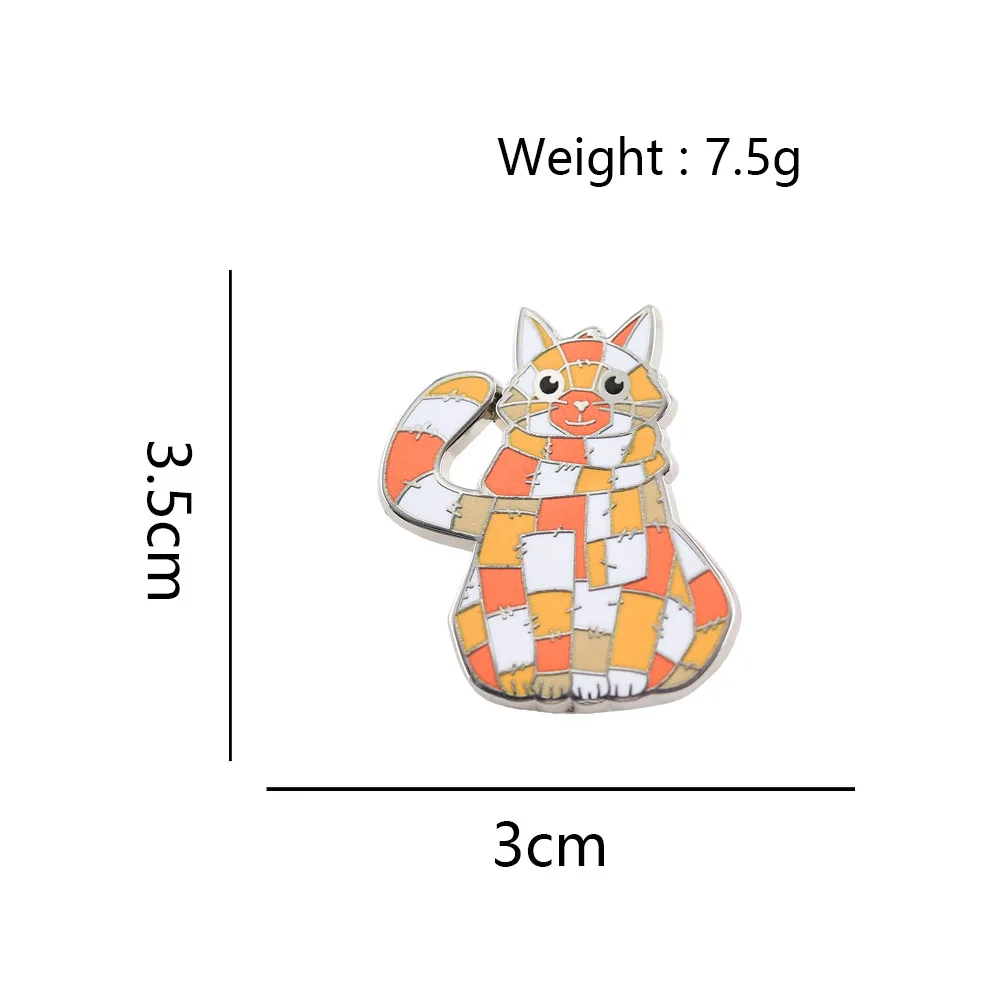 Cute Patchwork Calico Cat Enamel Pin Stitched Mosaic Style Brooch Colorful Orange White Kitten Badge for Backpacks Jewelry Gift