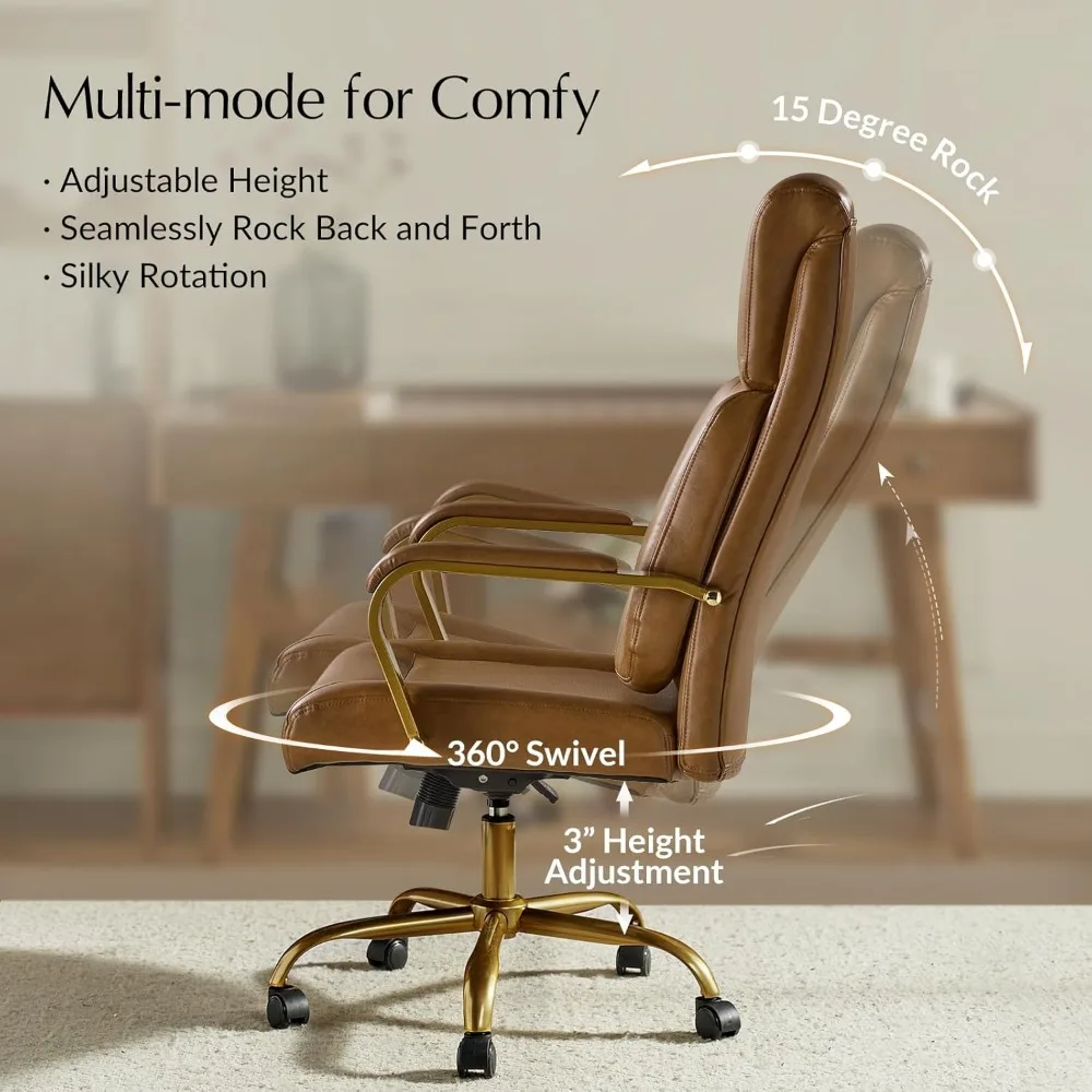 HULALA Home Executive Office Chair, Adjustable Airbag Lumbar Support, Modern Leather Ergonomic Office Chair with Padded Armrests