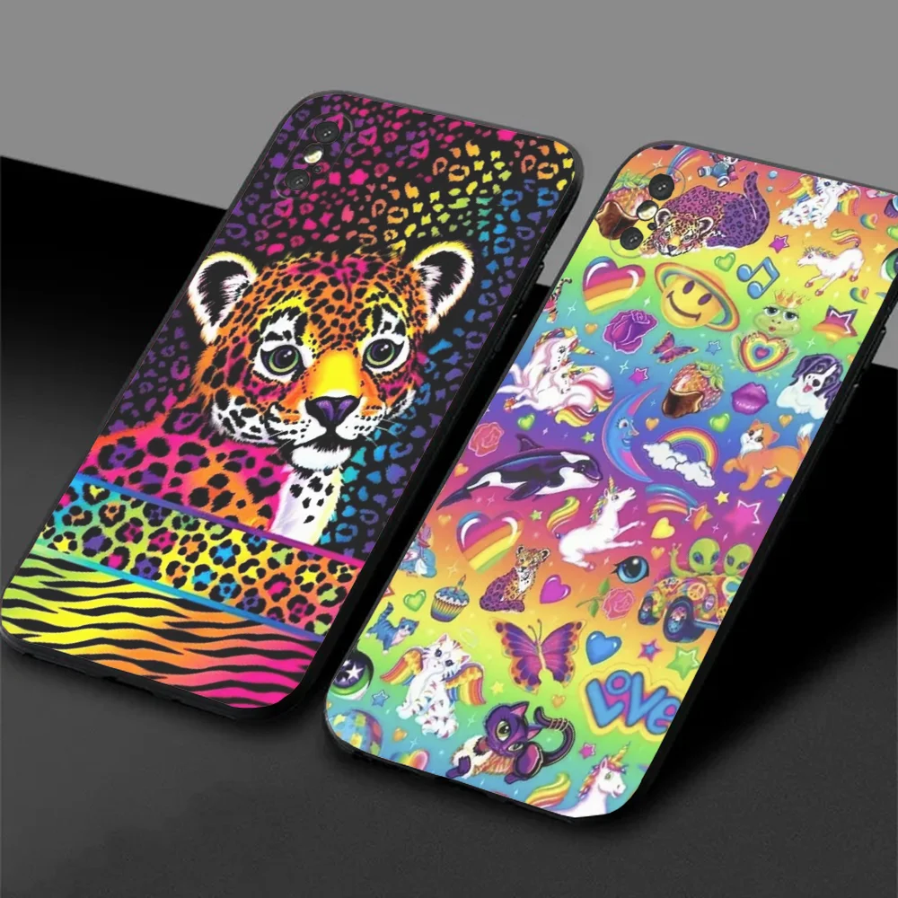 

L-Lisa Frank Art Phone Case For Samsung S24,23,22,30,21,10,9,Ultra,Plus,Lite,FE,5G Black Soft Case