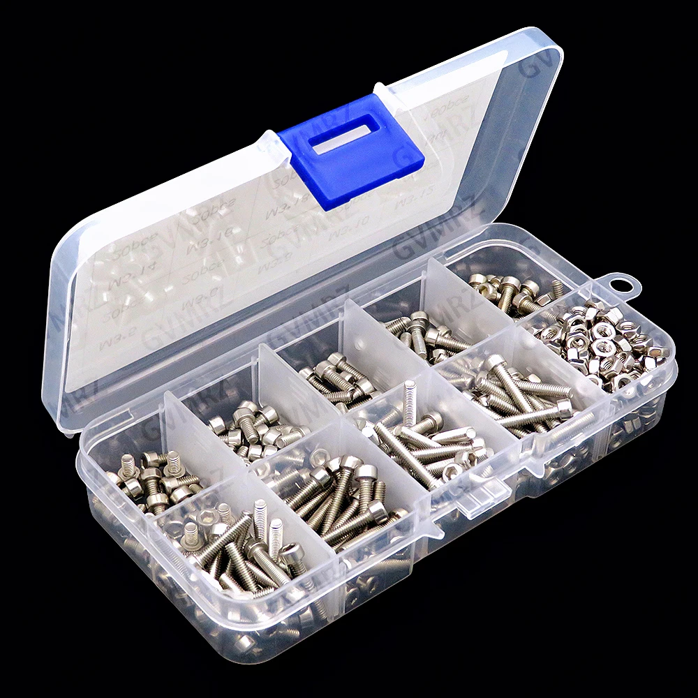 340PCS M3 M3x5 M3x6 M3x8 M3x10 M3x12 M3x14 Stainless Hex Socket Button Head Screws Allen bolt Nut Assortment Kit Connector