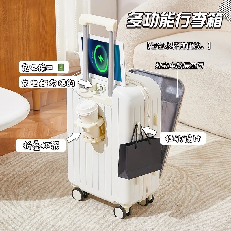 Mala frontal aberta, mala trole recarregável multifuncional de 24 polegadas