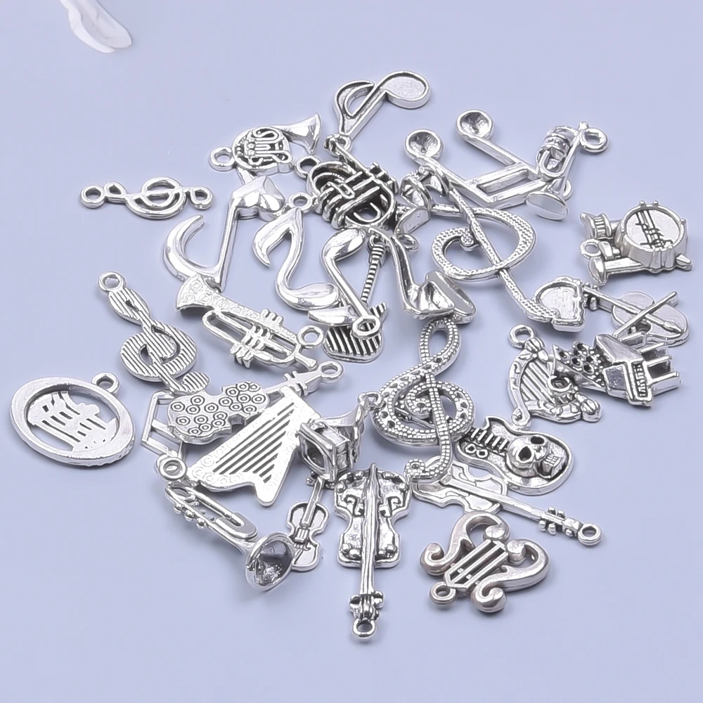 Silver Color Music Note Musical Instrument Mix Charm Bulk DIY Jewelry Making Supplies Guitar Pendant Handmade Materials Findings