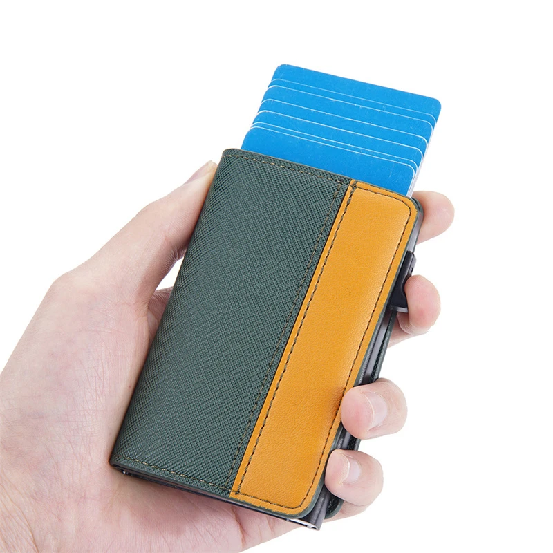 Tarjetero automático Pop-up para hombre, multitarjeta, antimagnético, bolso para tarjetas bancarias, contraste de gran capacidad, antirrobo, cartera para tarjetas