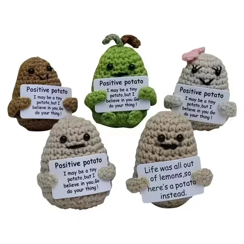 1PC Positive Energy Potato Hug Pocket Mini Handmade Plush Wool Knitting Doll with Card Funny Christams Gift Home Room Decoration