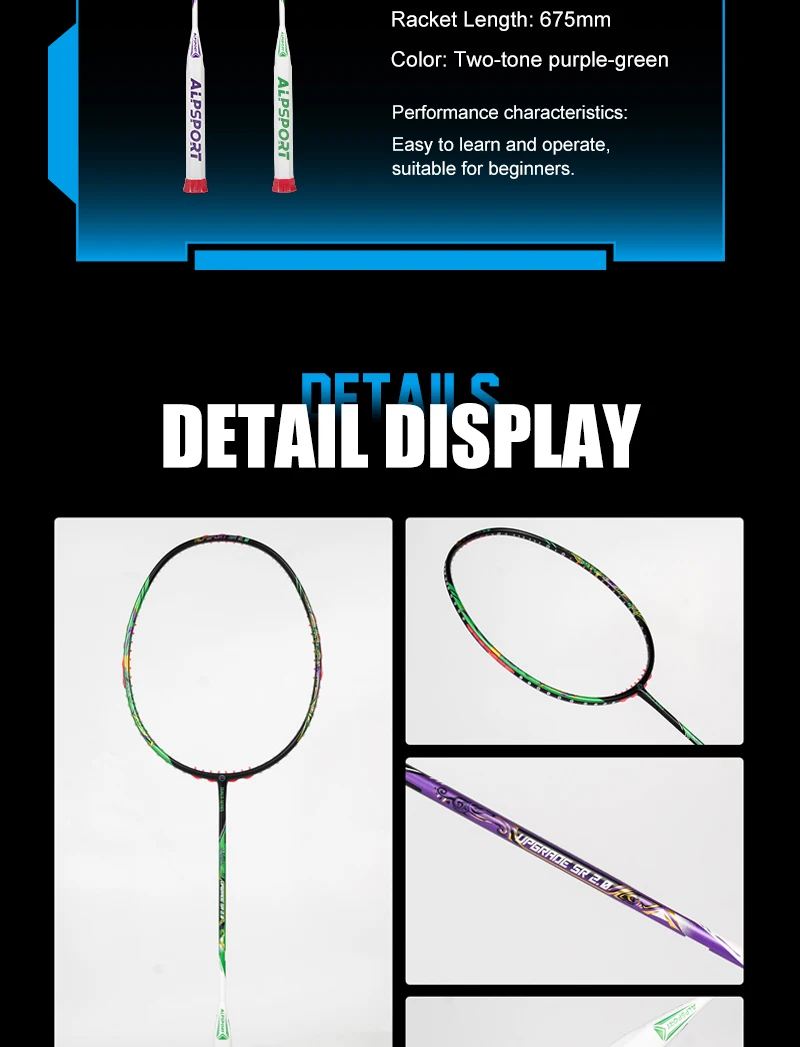 ALPSPORT SR2.0 Badmintonschläger mit doppelseitigem Farbdesign 9U 54g G5 T1000 Carbon 30LBS besaitet ultraleicht Balance 325±2mm schnelles Handling für Anfänger, Verein Schule Freizeit Training Angriff/Abwehr Kontrolle – Detail 13
