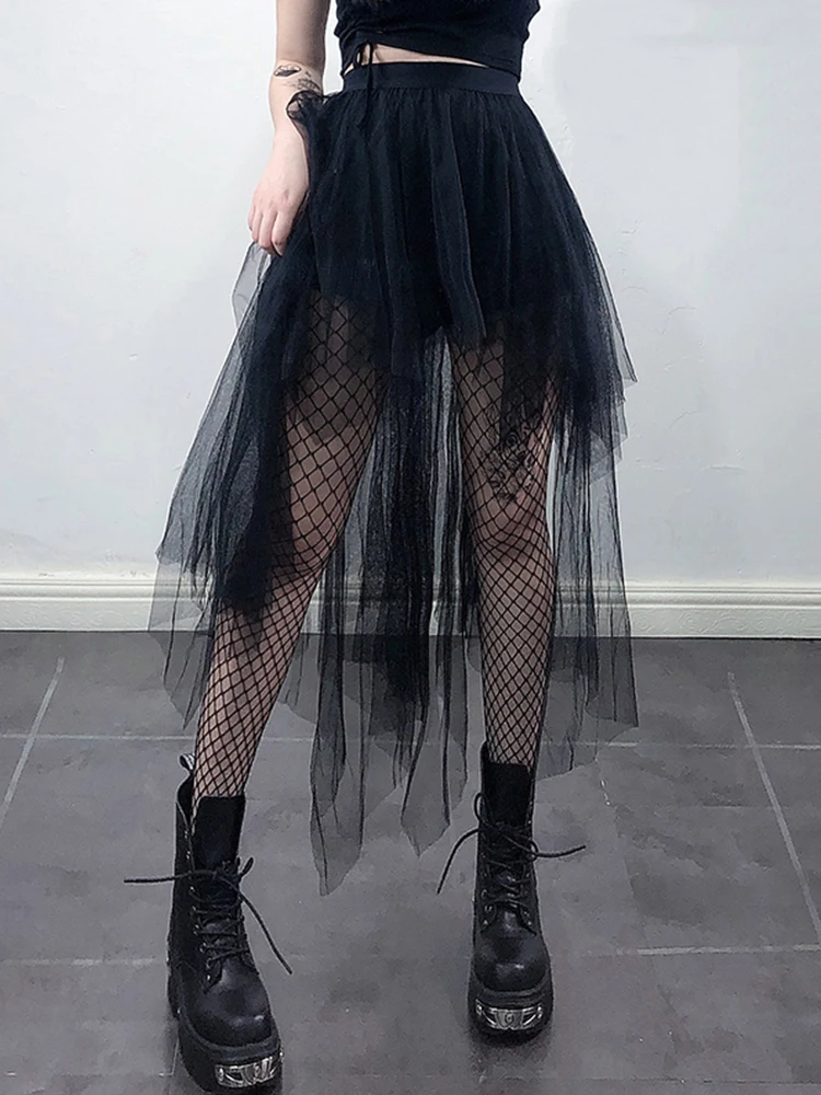 AltGoth Mall-تنورة شبكية قوطية للنساء ، الجنية الجرونج ، Harajuku ، البانك ، وسط مرتفع ، تنورة غير منتظمة ، ايمو البديل ، Fairycore