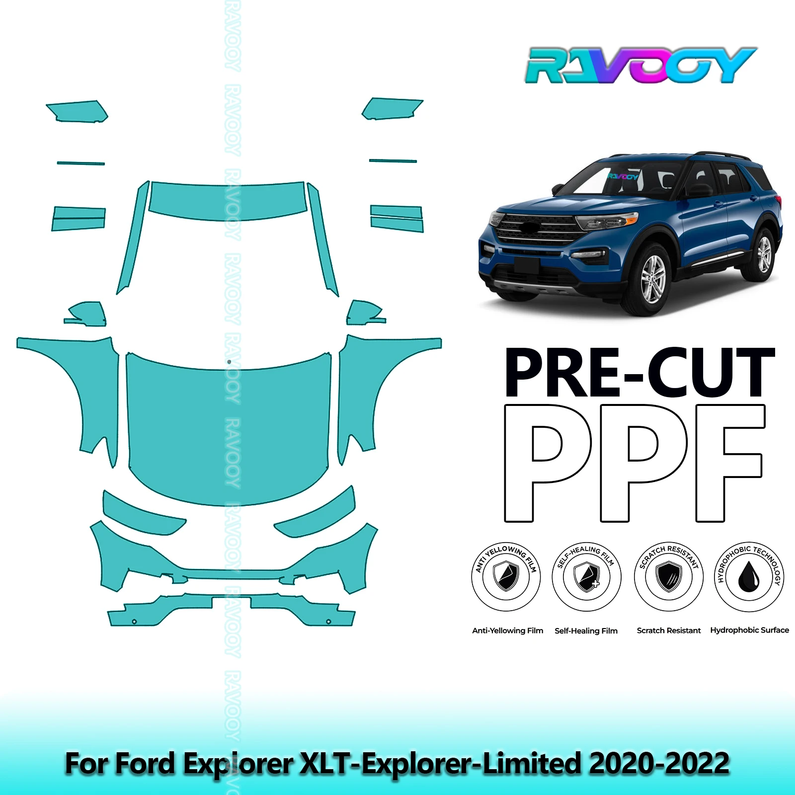 

8.5Mil Front Kit Precut Paint Protection Film PPF Clear Bra For Ford Explorer XLT-Explorer-Limited 2020-2022