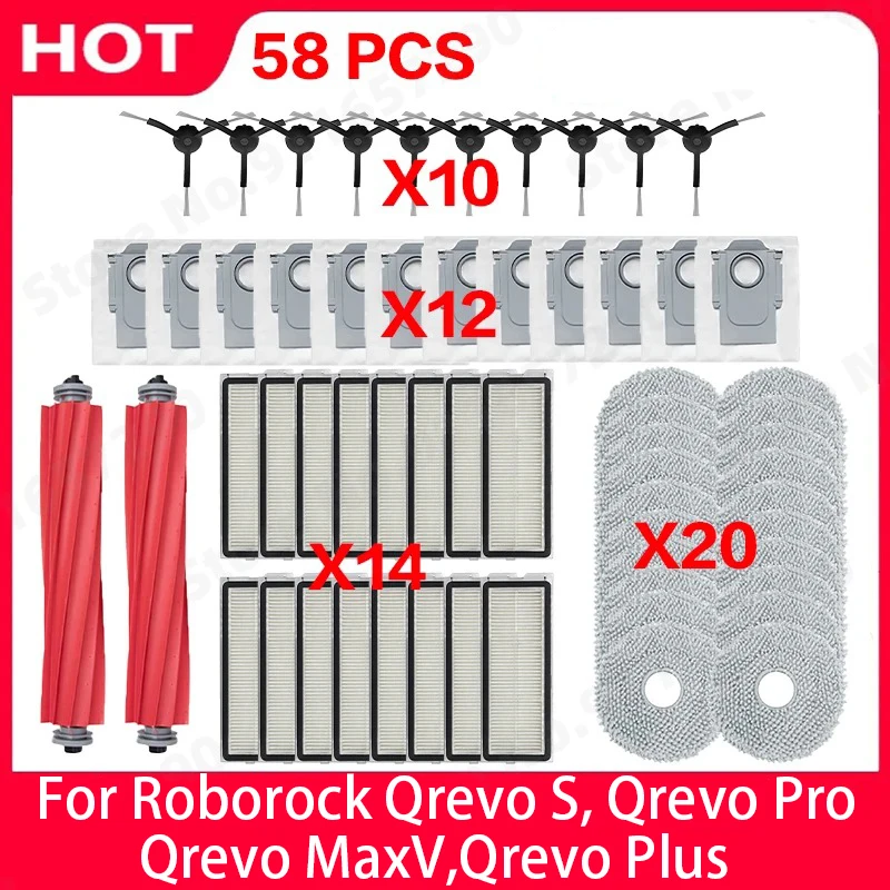Fit For (Roborock Qrevo S, Qrevo Pro, Qrevo MaxV, Qrevo Plus) Vacuum Parts Main Roller Side Brush Filter Mop Pad Cloth Dust Bag