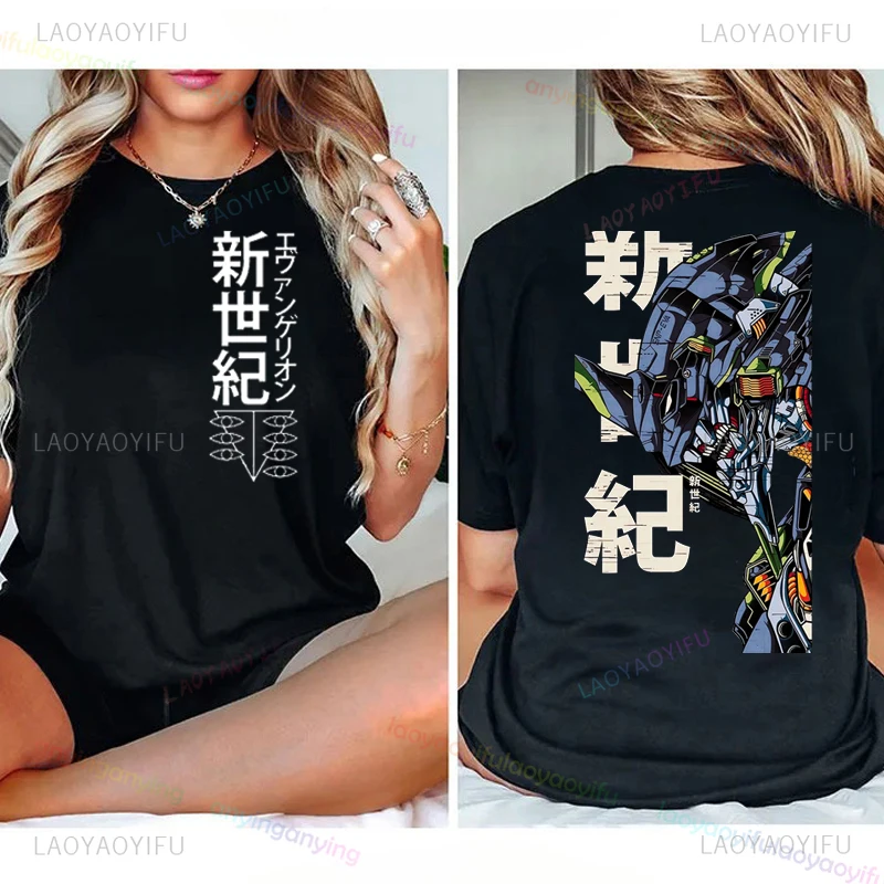 Y2k JP dibujos animados impreso-Neon-Genesis-Evangelion-Camiseta hombres mujeres algodón manga corta Camiseta gráfica camiseta tendencia Fans ropa