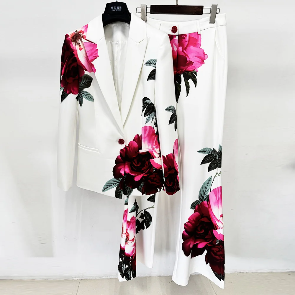 HIGH STREET Newest Fashion 2026 Designer Suit Set Women's Fashion Beautiful Digital Printing Blazer Pants Set 2PCS